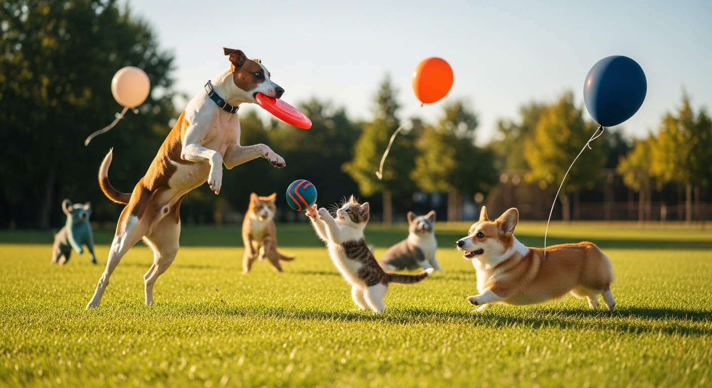 A dog leaping for a frisbee in a sunlit park