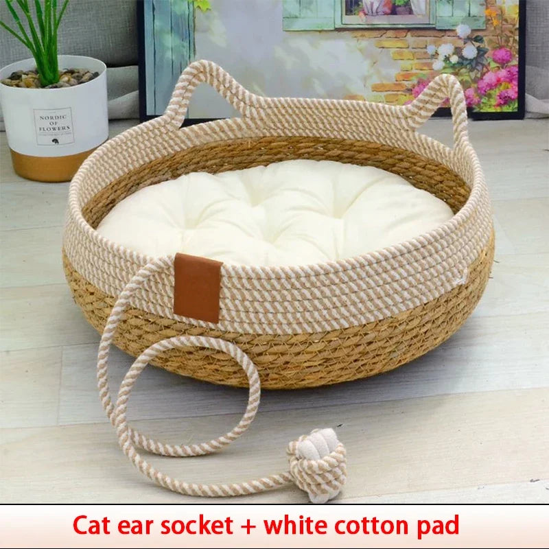Woven Summer Cat Bed with Removable Cover