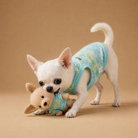 Dog wearing blue summer pet shirt